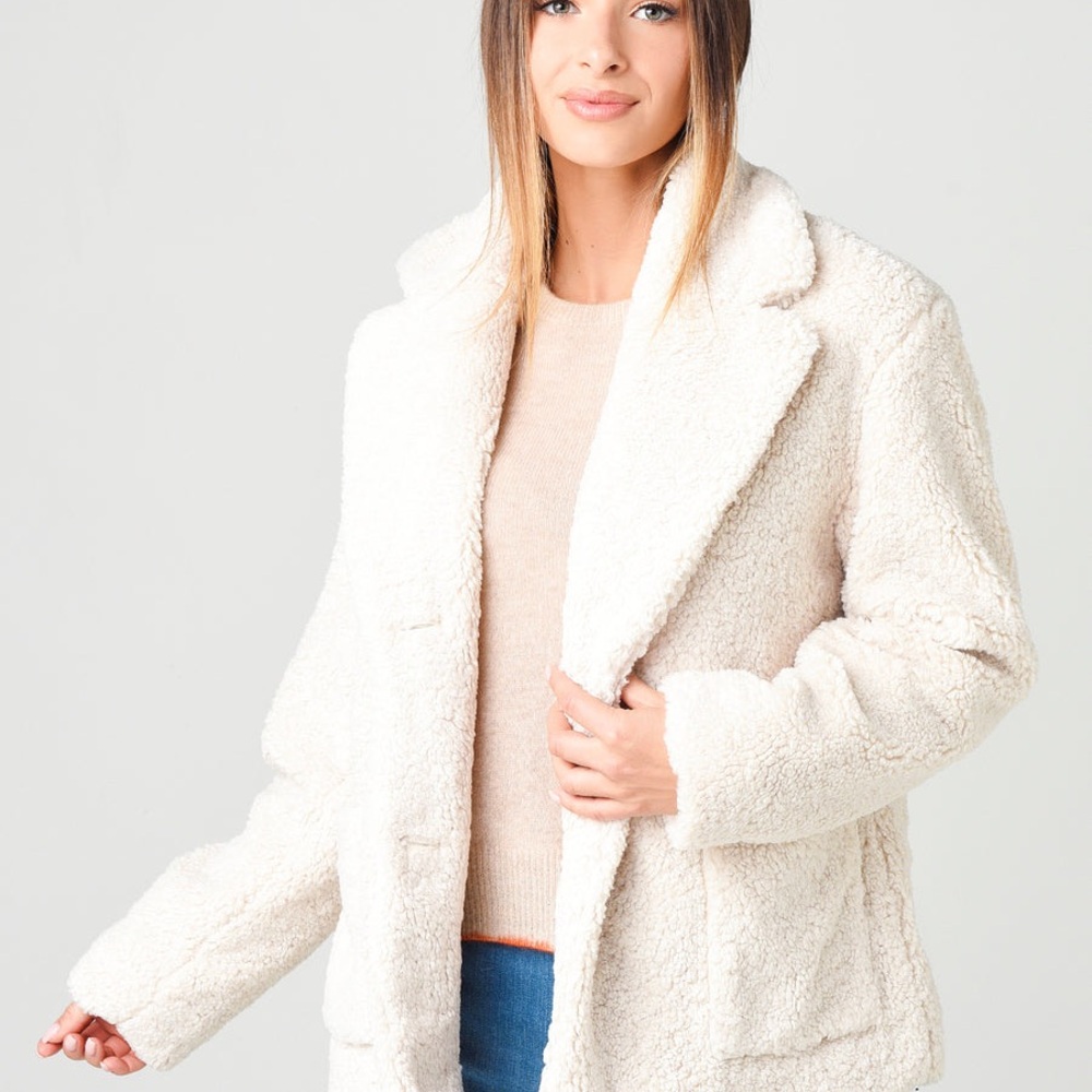 ATM Anthony Thomas Melillo Cream Sherpa Fleece Jacket Size XS‎